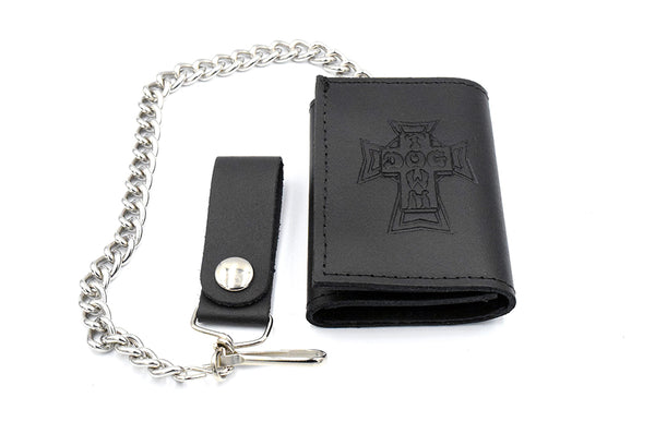 Dogtown Vintage Cross Small Leather Trifold Chain Wallet