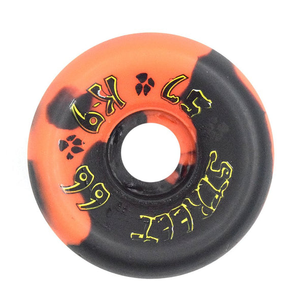 K-9 80s Street Wheels - 57mm x 99a - Black / Orange Swirl